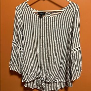 Alyx Black and White Bell Sleeve Blouse with Tie Front